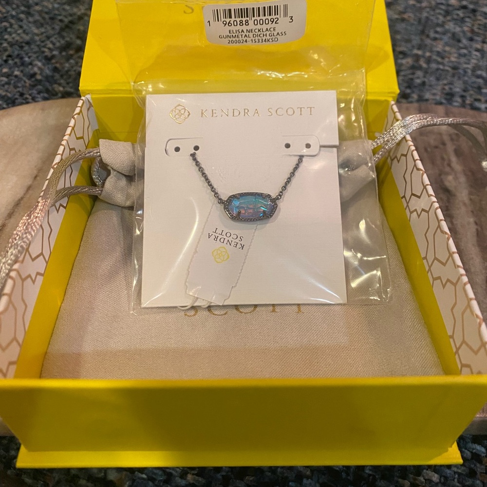 Kendra Scott NIB Elisa Necklace, Gunmetal & Blue Dichroic Glass